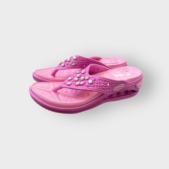 bobee Hot Pink Y2K Rhinestone Wedge Platform Sandals - Sporty Summer NWT - Picture 1 of 5